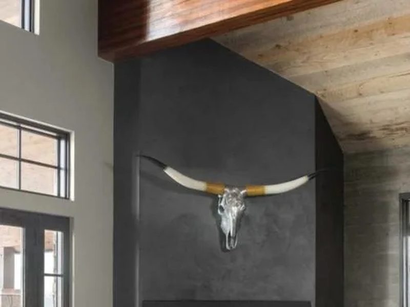 Dark microcement fireplace surround Southern Utah
